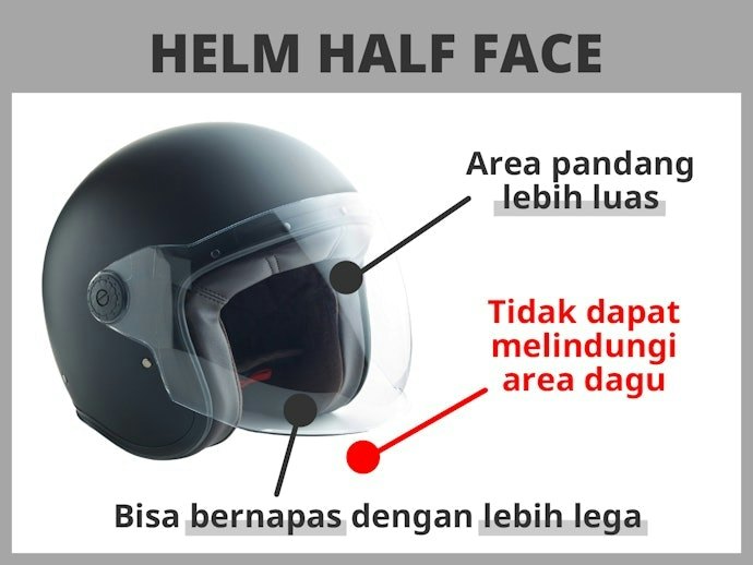 Apa kelebihan helm half face dibandingkan full face?