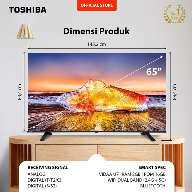 Berapa dimensi TV 65 inch?