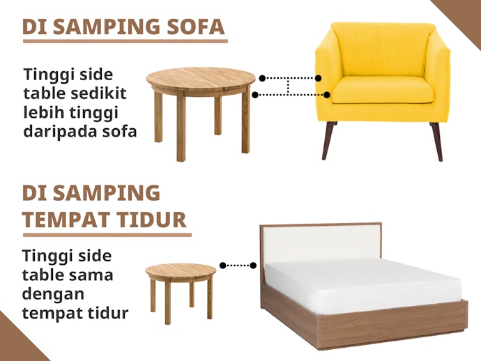 Untuk kamar, pilih side table yang tingginya sama dengan tempat tidur