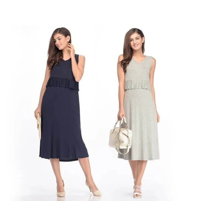MOOIMOM Maternity & Nursing Ruffle Midi Long Dress Translation missing: id.activerecord.decorators.item_part_image/alt