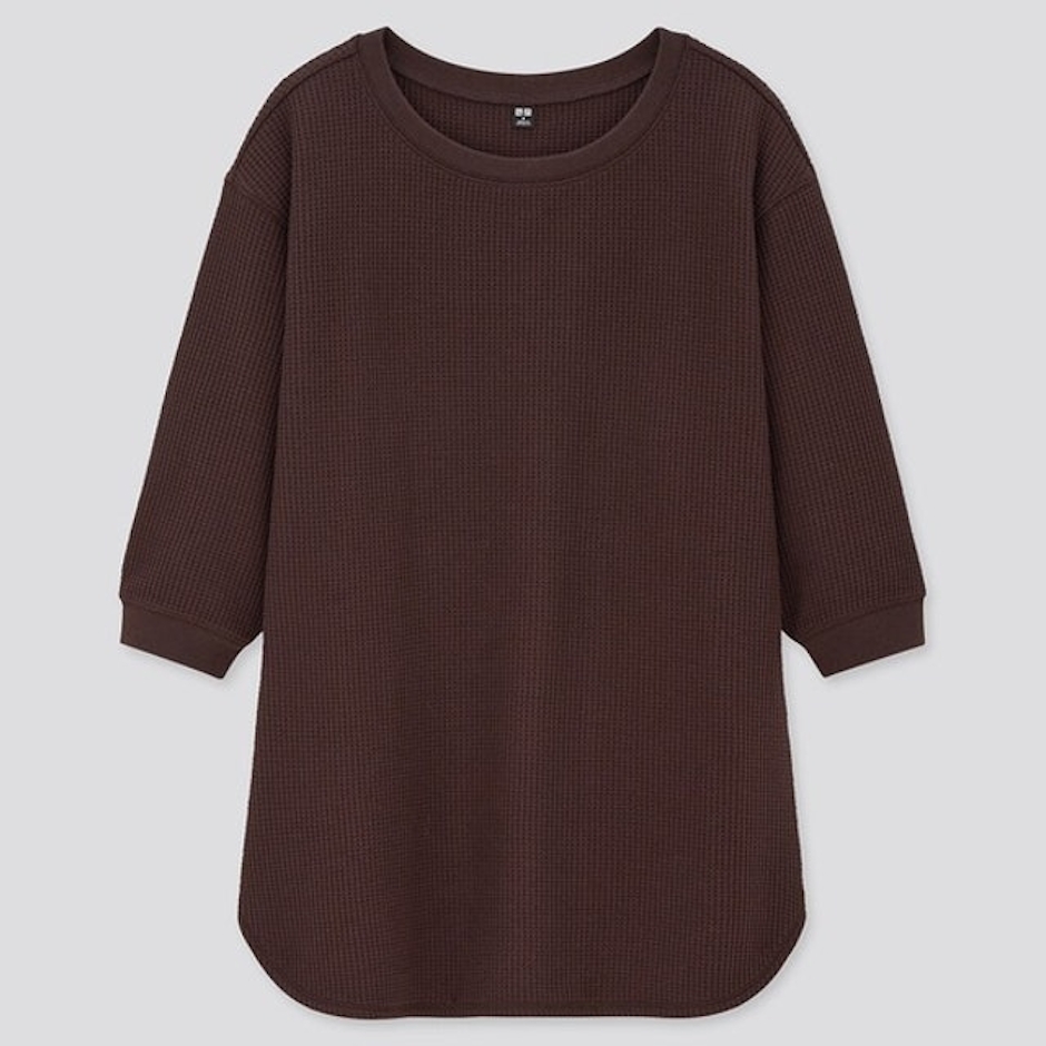 UNIQLO Women T-shirt Waffle Crew Neck Lengan 3/4 Translation missing: id.activerecord.decorators.item_part_image/alt