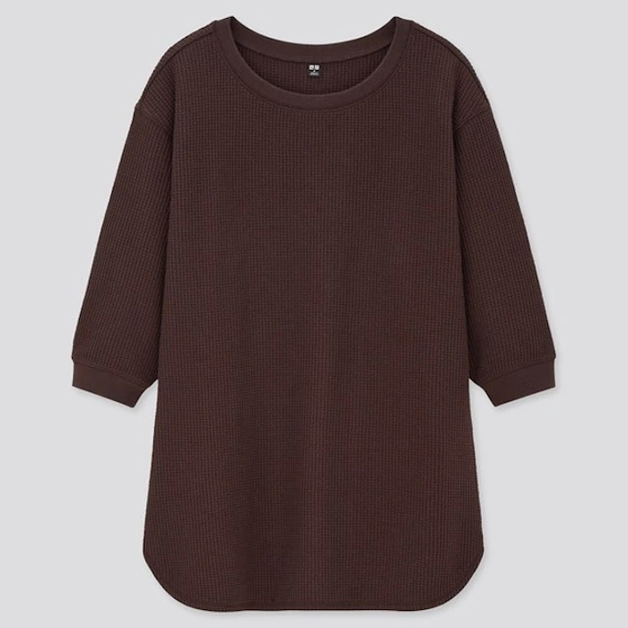 UNIQLO Women T-shirt Waffle Crew Neck Lengan 3/4 Translation missing: id.activerecord.decorators.item_part_image/alt