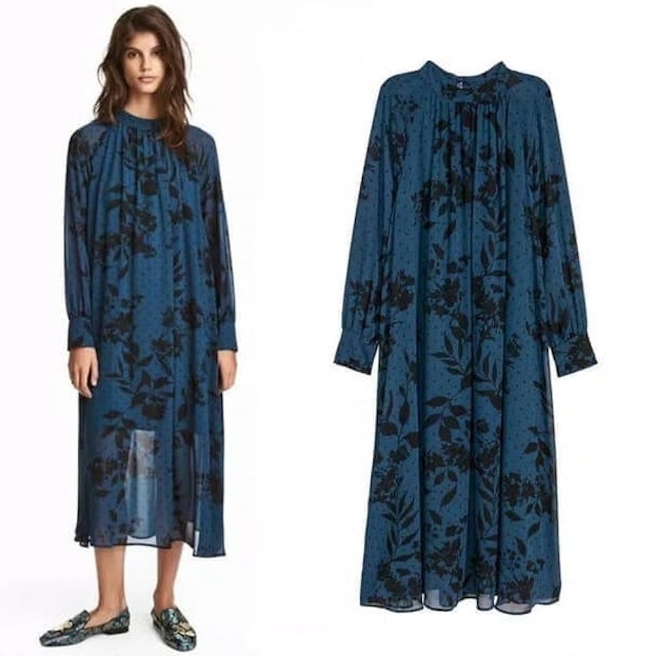 H&M Midi Bleu Fonce Floral Translation missing: id.activerecord.decorators.item_part_image/alt