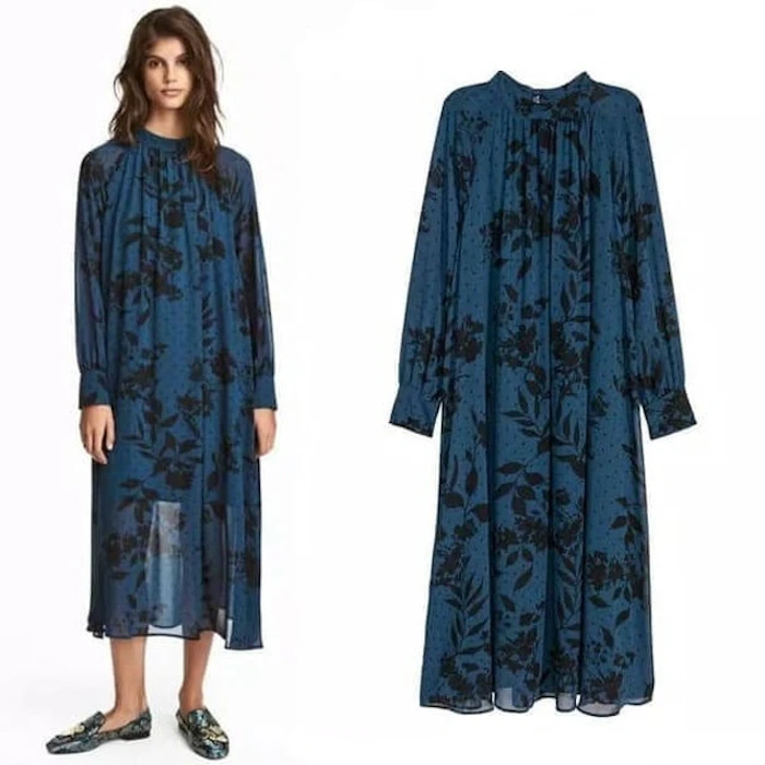 H&M Midi Bleu Fonce Floral Translation missing: id.activerecord.decorators.item_part_image/alt