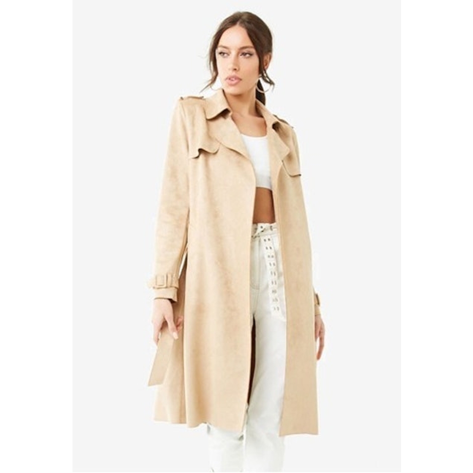 FOREVER 21 Faux Suede Trench Coat Translation missing: id.activerecord.decorators.item_part_image/alt