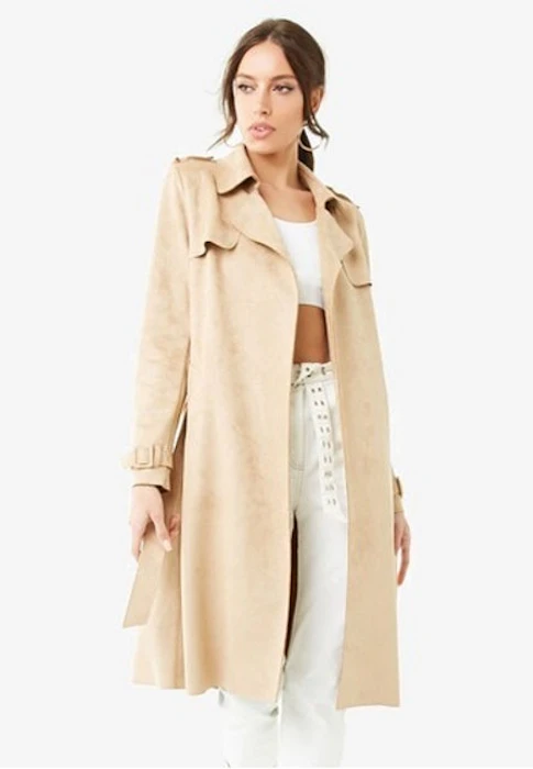 FOREVER 21 Faux Suede Trench Coat Translation missing: id.activerecord.decorators.item_part_image/alt