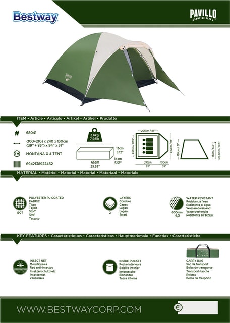 Bestway Montana X4 Tent Pavillo Translation missing: id.activerecord.decorators.item_part_image/alt
