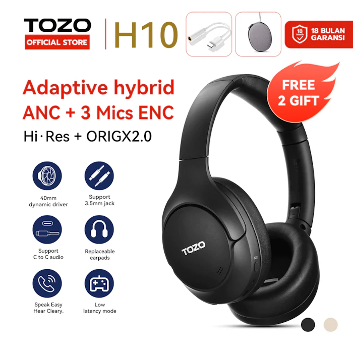 Tozo H10 (HT2) Hybrid Active Noise Cancelling Hi-Res Audio Headphones Translation missing: id.activerecord.decorators.item_part_image/alt