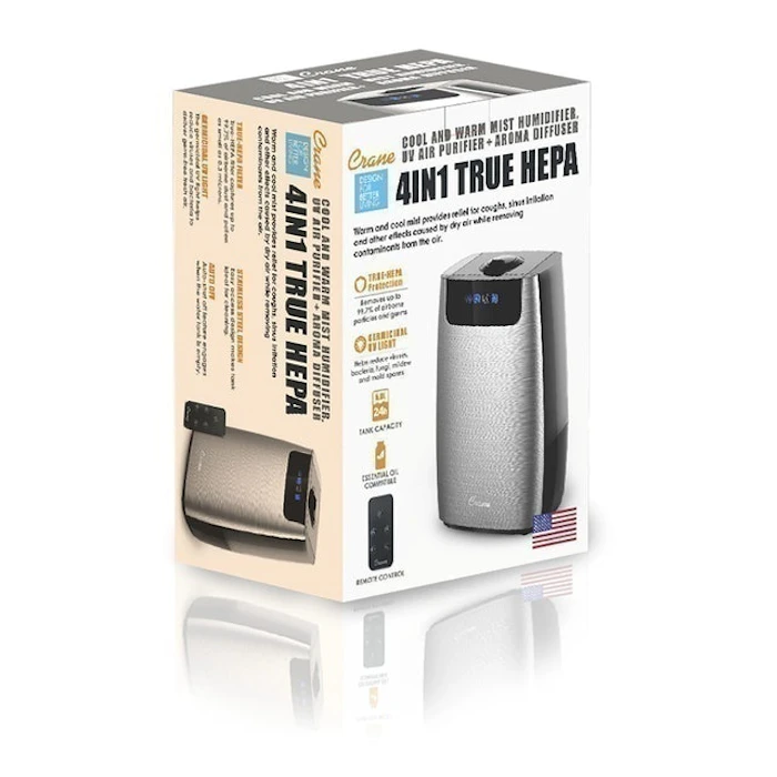 Crane 4IN1 TRUE HEPA Cool & Warm Mist Humidifier, UV Air Purifier & Aroma Diffuser Translation missing: id.activerecord.decorators.item_part_image/alt