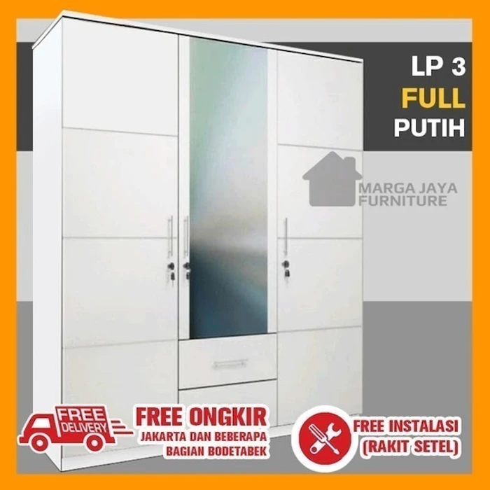 Marga Jaya Furniture Lemari Pakaian 3 Pintu Laci Putih Translation missing: id.activerecord.decorators.item_part_image/alt