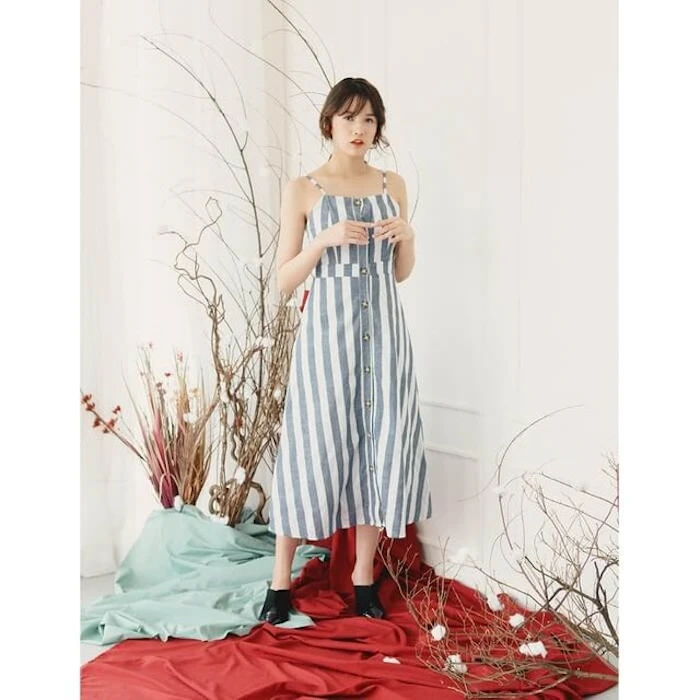 Yuan Market Stripe Button Down Sun Dress Translation missing: id.activerecord.decorators.item_part_image/alt