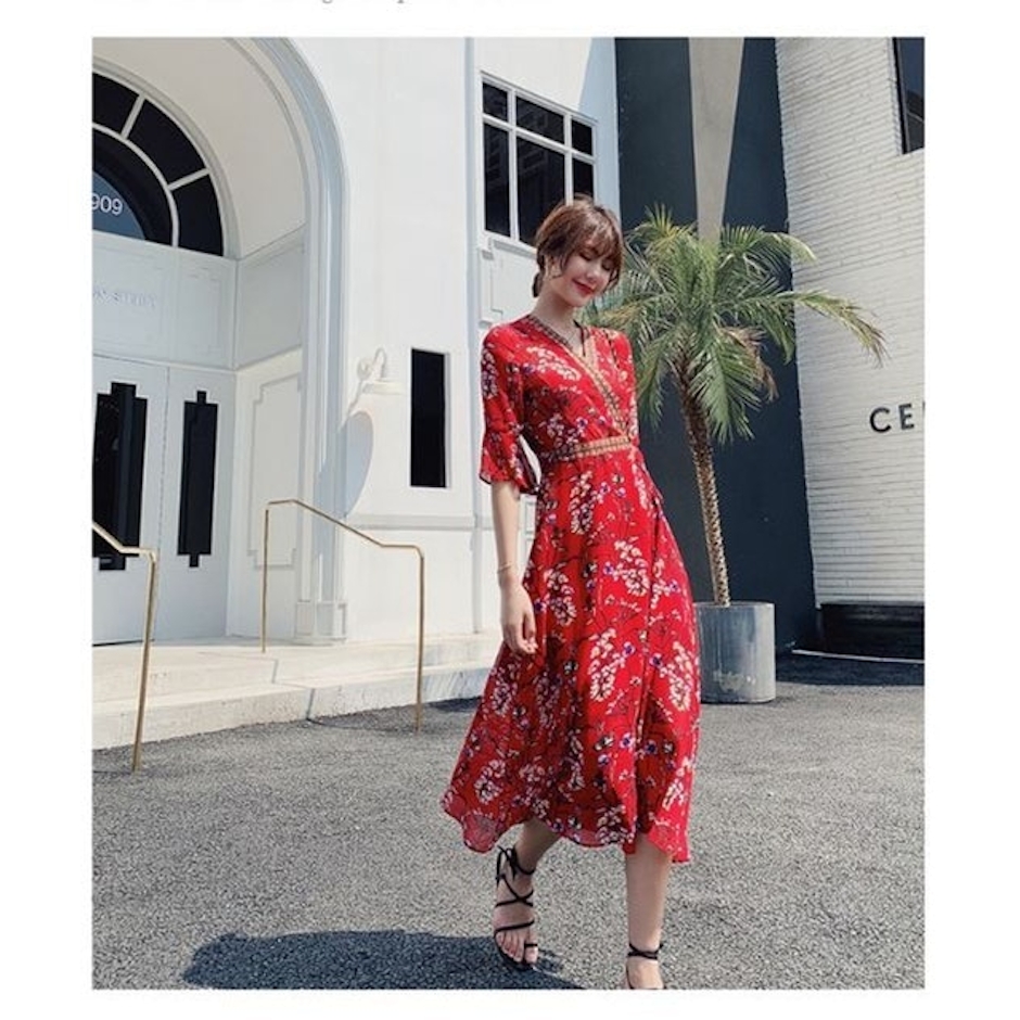 Bohemian Vintage Red Floral Print Summer Chiffon Dresses Translation missing: id.activerecord.decorators.item_part_image/alt