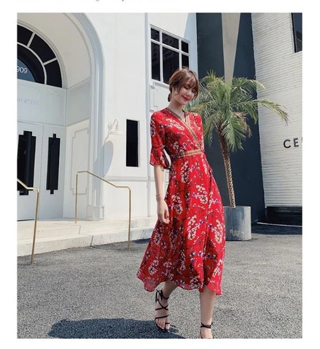 Bohemian Vintage Red Floral Print Summer Chiffon Dresses Translation missing: id.activerecord.decorators.item_part_image/alt