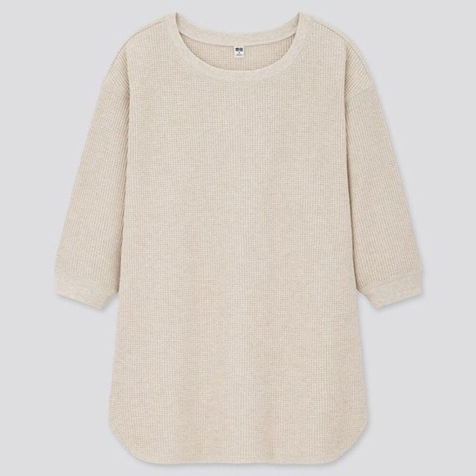 UNIQLO Women T-shirt Waffle Crew Neck Lengan 3/4 Translation missing: id.activerecord.decorators.item_part_image/alt