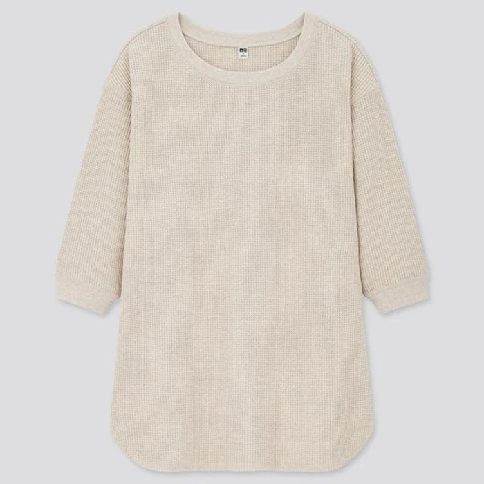 UNIQLO Women T-shirt Waffle Crew Neck Lengan 3/4 Translation missing: id.activerecord.decorators.item_part_image/alt