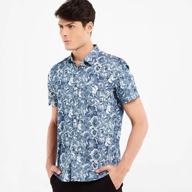 Minarno   Kemeja Lengan Pendek Pria Floral Print Translation missing: id.activerecord.decorators.item_part_image/alt