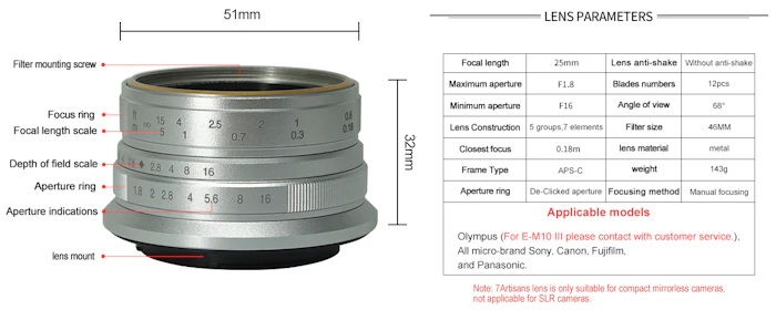7Artisans 25mm F1.8 Translation missing: id.activerecord.decorators.item_part_image/alt