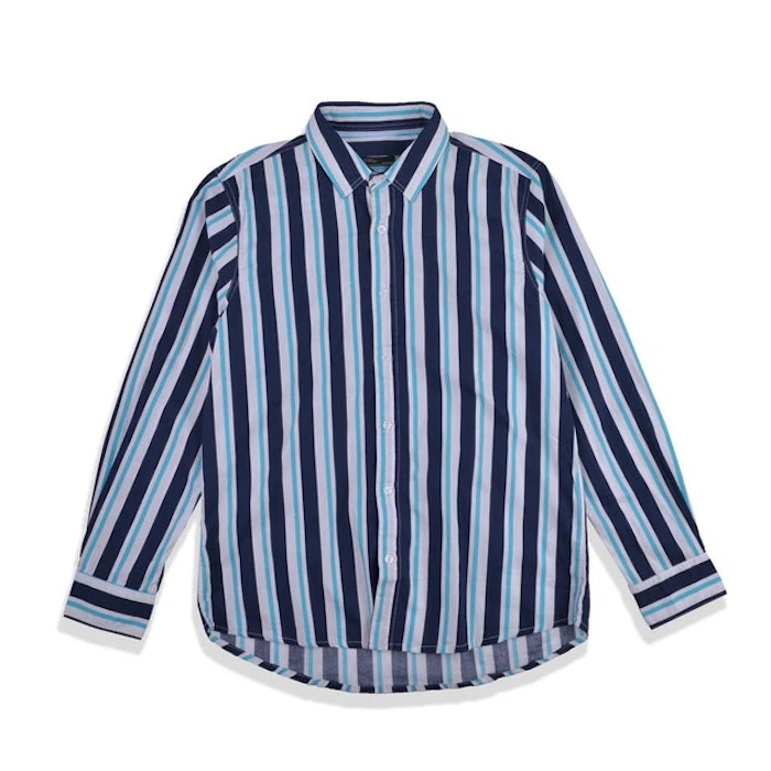 GUTEN INC Andy Stripes Shirt Navy Green LS Translation missing: id.activerecord.decorators.item_part_image/alt