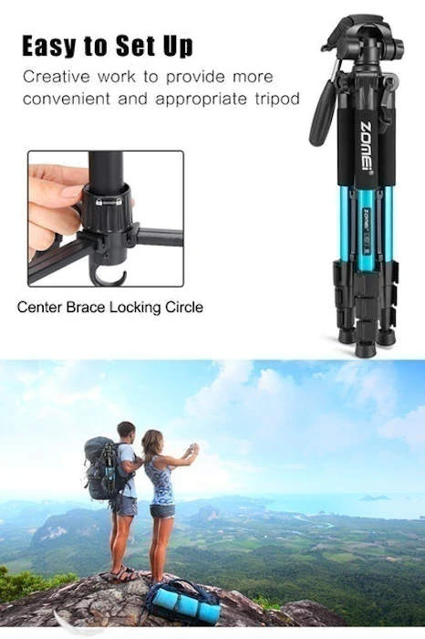 ZOMEi Q111 Lightweight Backpacking Tripod Kit 4-Section with 3-Way Pan Head and Carrying Case Translation missing: id.activerecord.decorators.item_part_image/alt