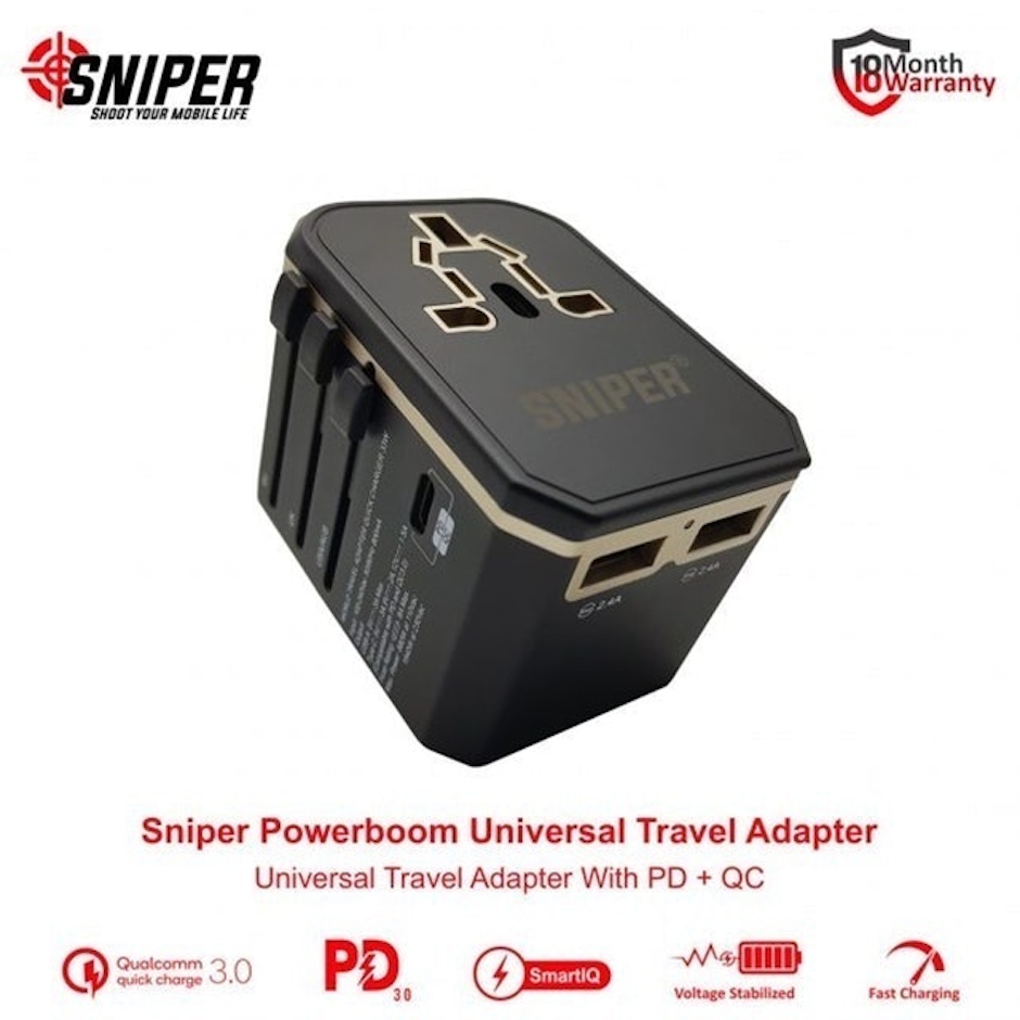 Sniper Powerboom Universal Travel Adapter 33W PD+QC Translation missing: id.activerecord.decorators.item_part_image/alt
