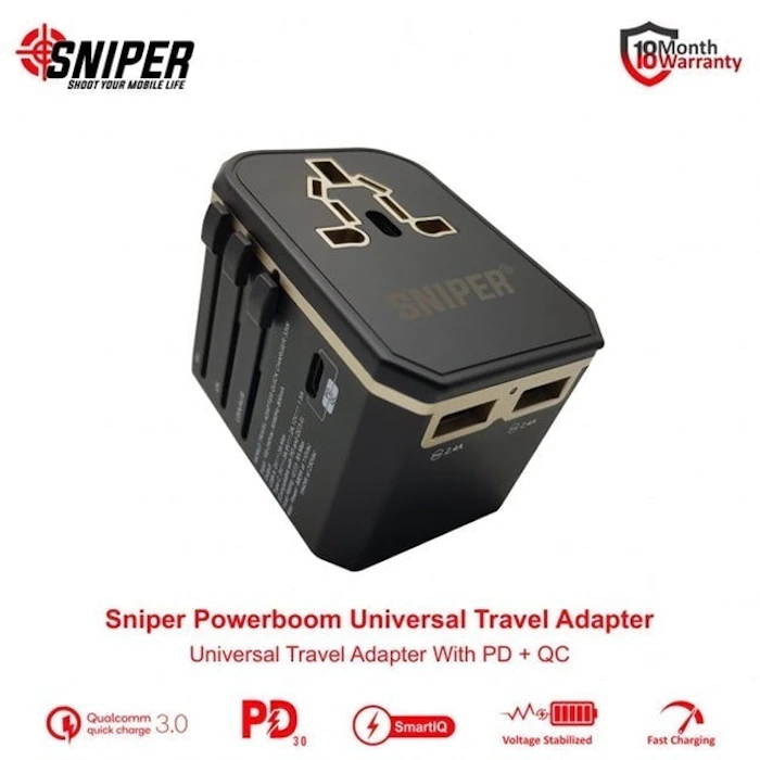 Sniper Powerboom Universal Travel Adapter 33W PD+QC Translation missing: id.activerecord.decorators.item_part_image/alt