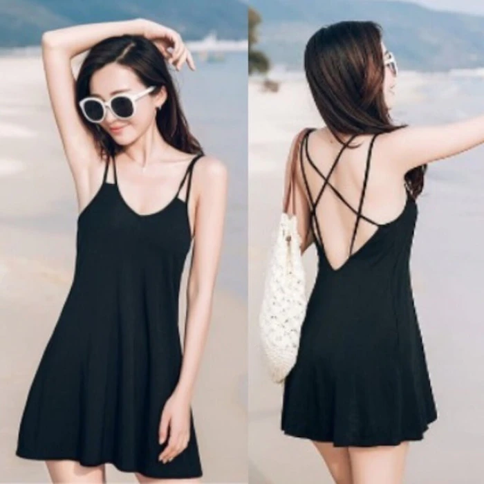 Korean Cross Back Mini Dress Translation missing: id.activerecord.decorators.item_part_image/alt
