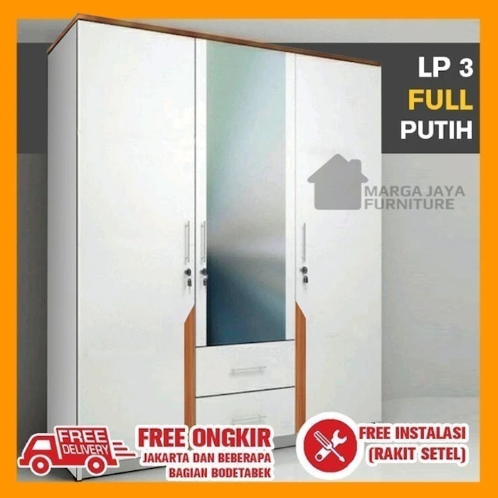 Marga Jaya Furniture Lemari Pakaian 3 Pintu Laci Putih Translation missing: id.activerecord.decorators.item_part_image/alt