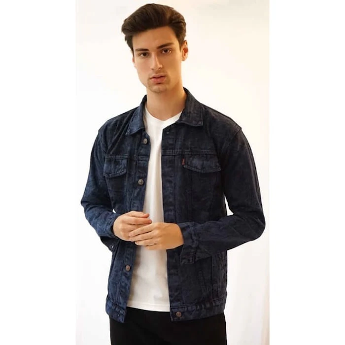 Houseofcuff Jaket Jeans Pria Polos Tebal Dilan Jaket Denim Biru Dongker Pudar Translation missing: id.activerecord.decorators.item_part_image/alt