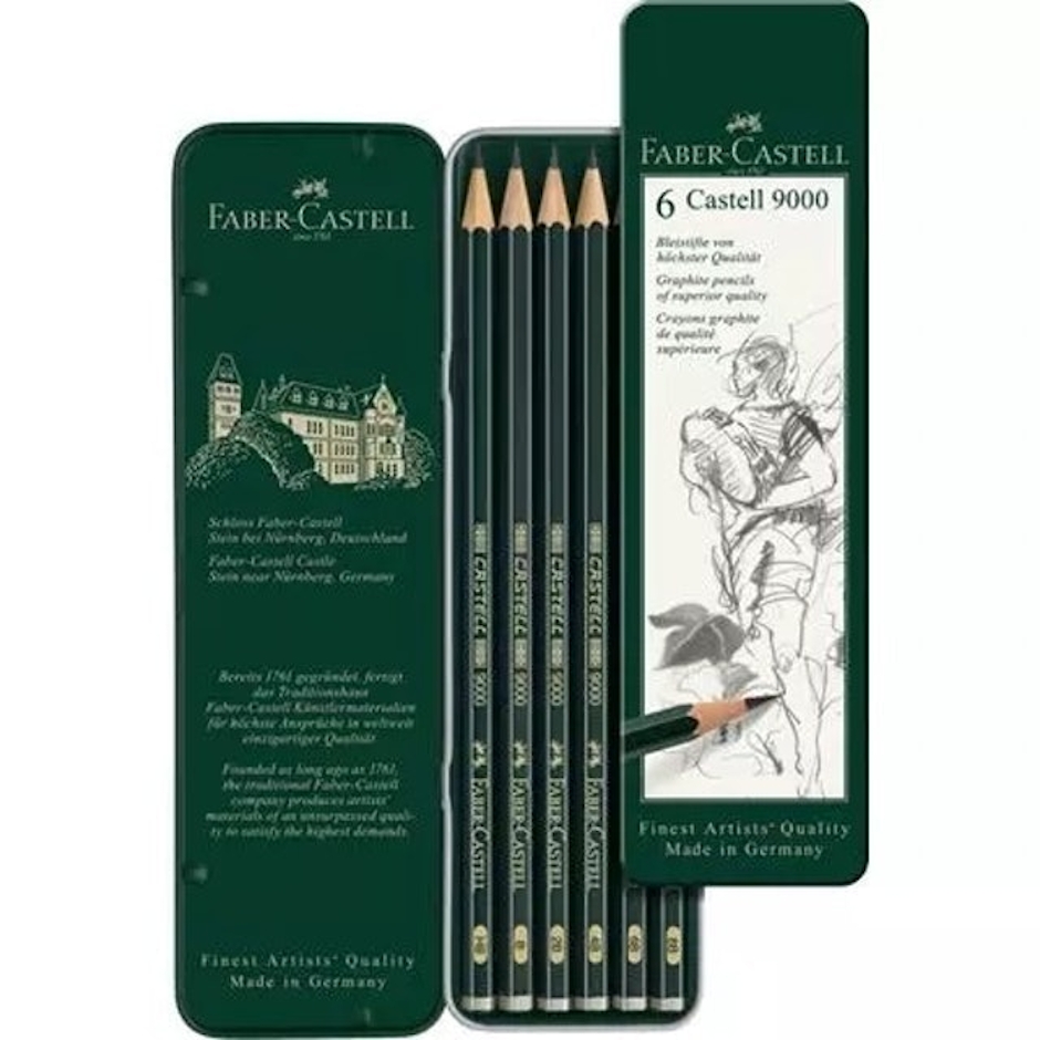 Faber-Castell Castell 9000 Graphite Pencil, Tin of 6 Translation missing: id.activerecord.decorators.item_part_image/alt