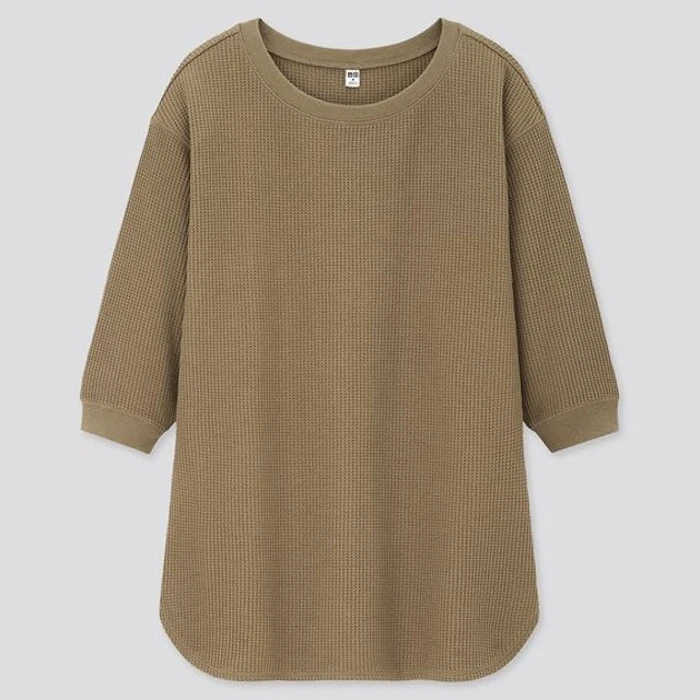 UNIQLO Women T-shirt Waffle Crew Neck Lengan 3/4 Translation missing: id.activerecord.decorators.item_part_image/alt