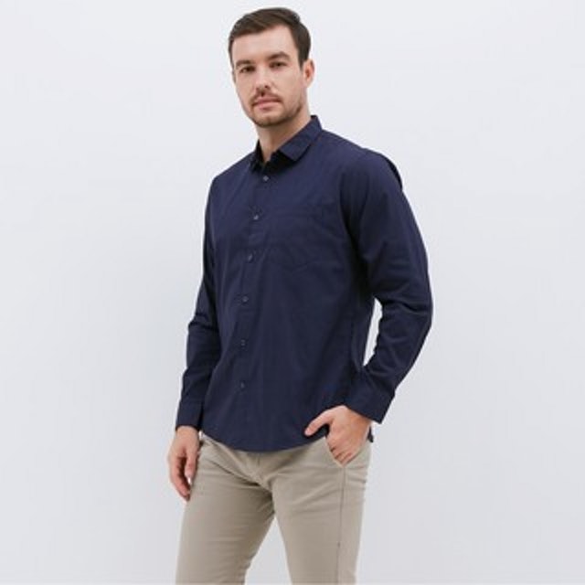 M231  Kemeja Pria Basic Polos Katun Lengan Panjang Warna Navy Translation missing: id.activerecord.decorators.item_part_image/alt