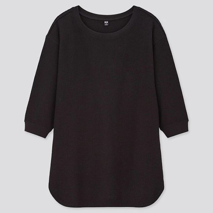 UNIQLO Women T-shirt Waffle Crew Neck Lengan 3/4 Translation missing: id.activerecord.decorators.item_part_image/alt