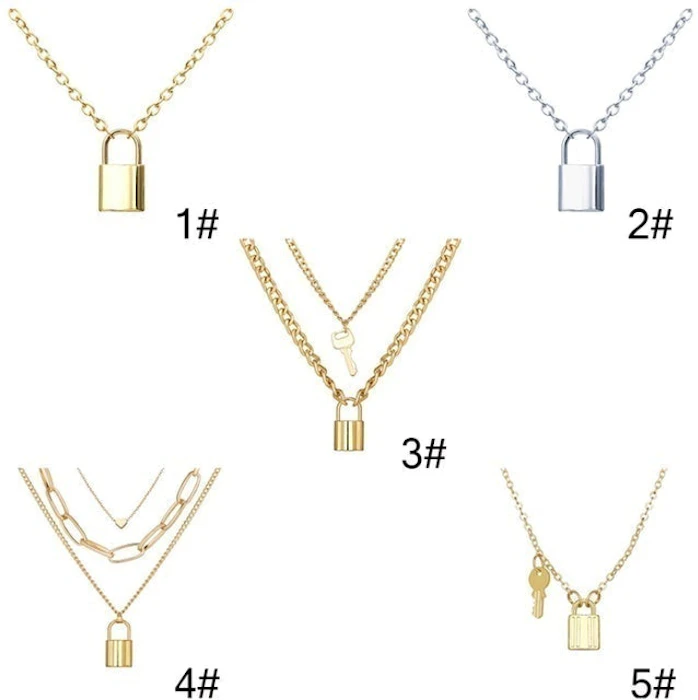 Kalung Rantai 3 Layer dengan Liontin Gembok Hati Translation missing: id.activerecord.decorators.item_part_image/alt