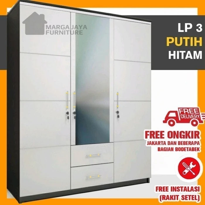 Marga Jaya Furniture Lemari Pakaian 3 Pintu Laci Putih Translation missing: id.activerecord.decorators.item_part_image/alt