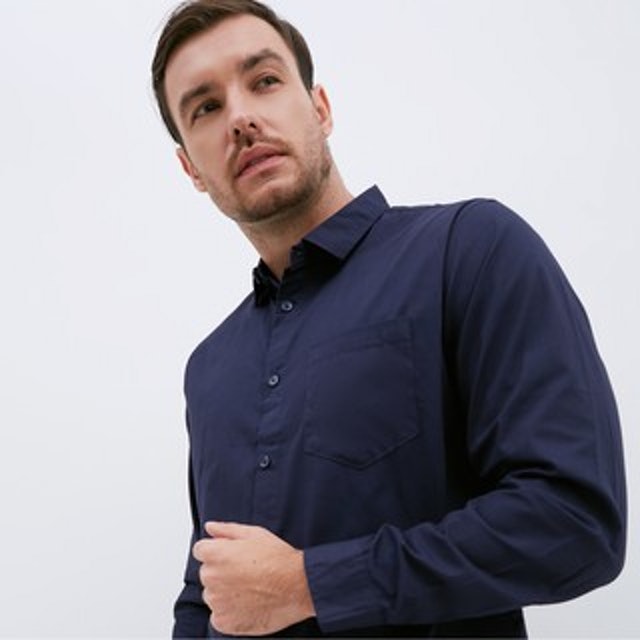 M231  Kemeja Pria Basic Polos Katun Lengan Panjang Warna Navy Translation missing: id.activerecord.decorators.item_part_image/alt
