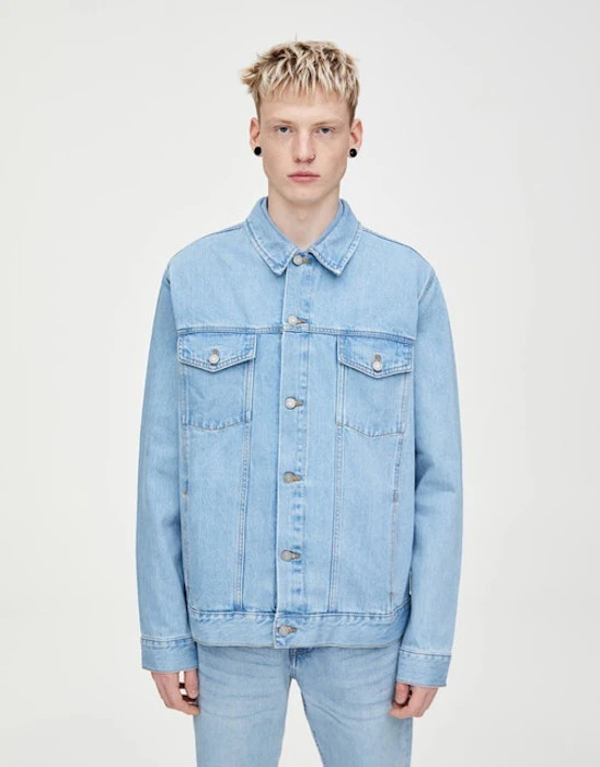Pull and Bear Blue Denim Regular Fit Jacket Translation missing: id.activerecord.decorators.item_part_image/alt