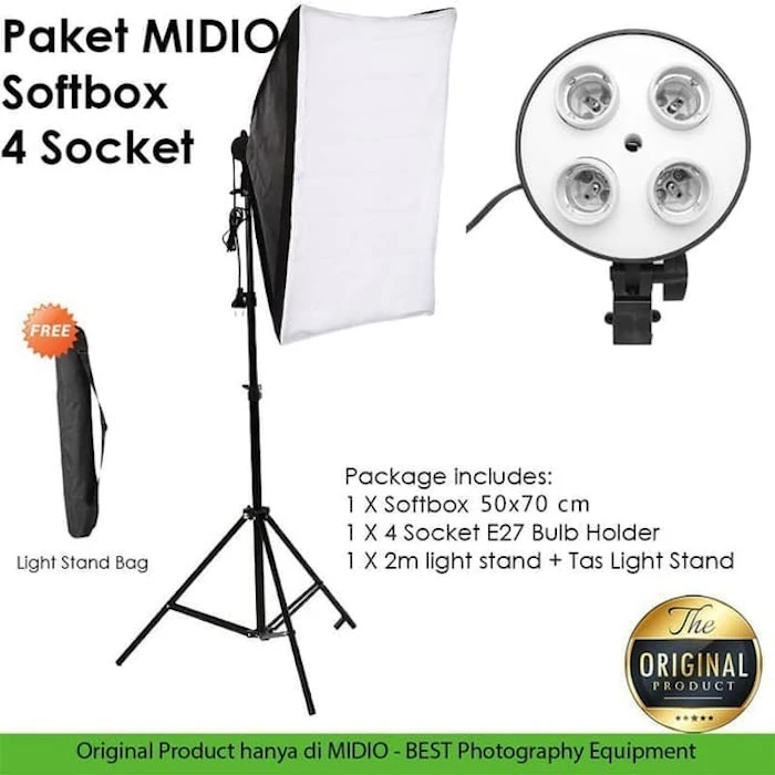 Midio Paket Studio Light Stand 2M plus 4 Socket E27 plus Softbox Translation missing: id.activerecord.decorators.item_part_image/alt