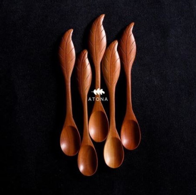 Sendok Teh Kayu Motif Daun