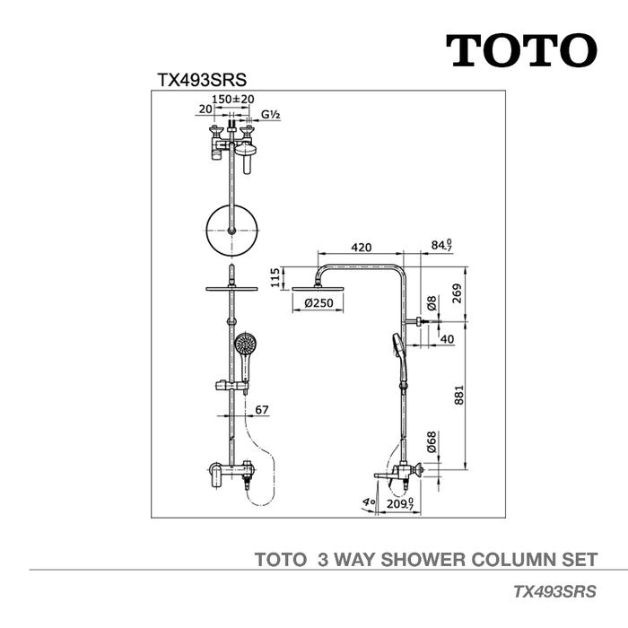 Surya Toto Indonesia Toto 3 Way Shower Column Set TX493SRS