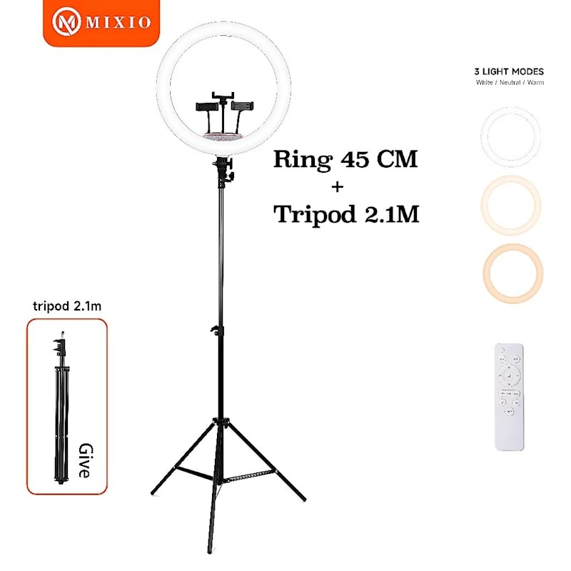 MIXIO Ring Light 45cm + Light Stand Tripod 5