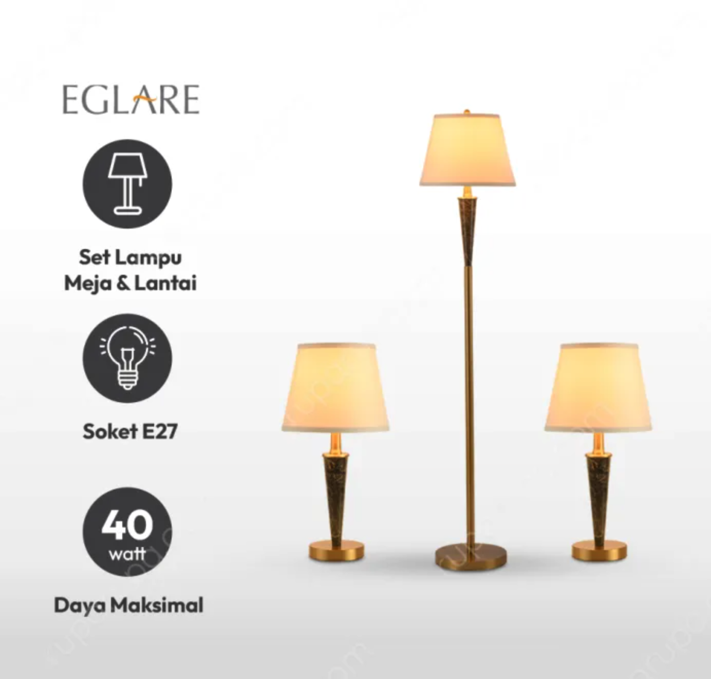 Eglare Set 3 Pcs Cassie Lampu Meja & Lampu Lantai Marble 2