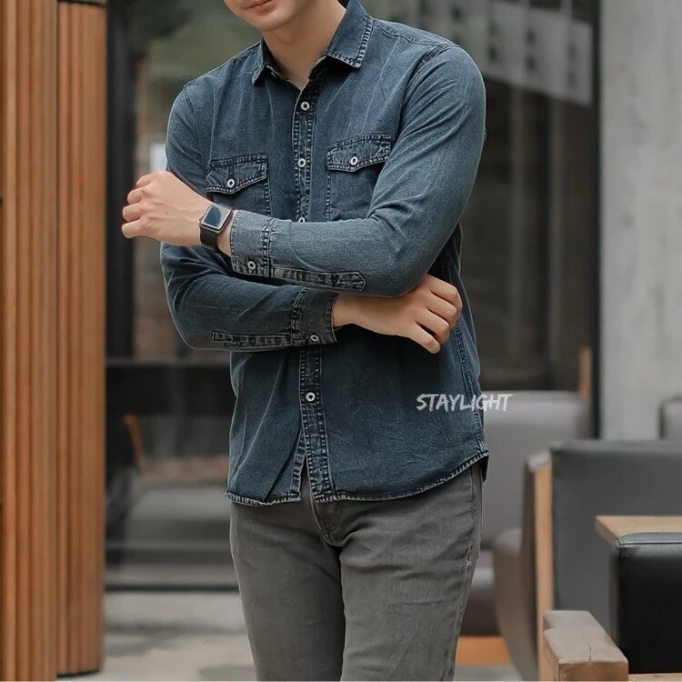  Staylight Kemeja Jeans Lengan Panjang Pria Snow