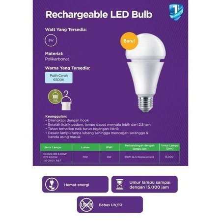 Signify Commercial Indonesia Ecolink Rechargeable Bulb 8W