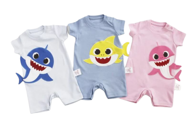 Romper Pendek Baby Shark Embrodery