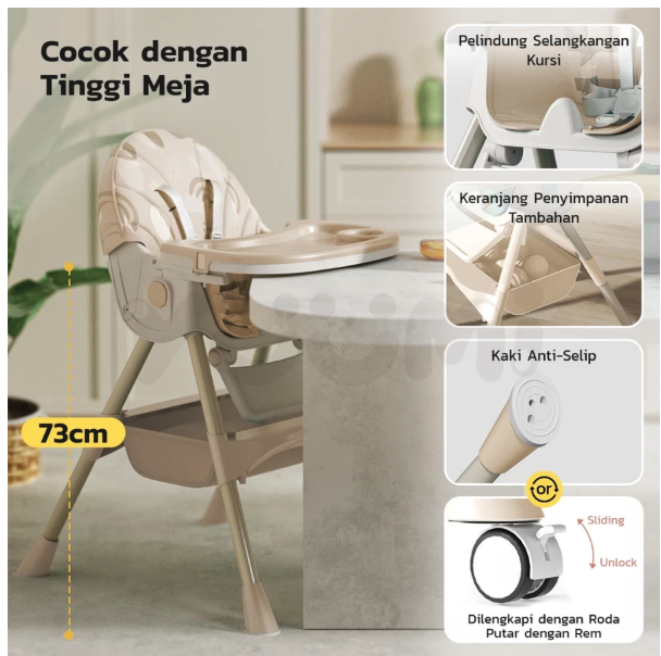  Yuumi Kursi Makan Bayi Lipat & Beroda