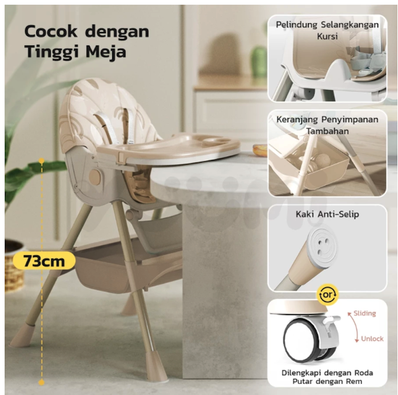 Yuumi Kursi Makan Bayi Lipat & Beroda 4