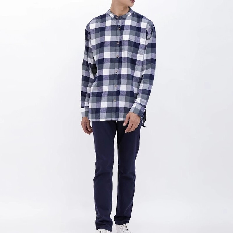 M231 Kemeja Pria Flannel Shanghai Oversized Panjang Hijau 5