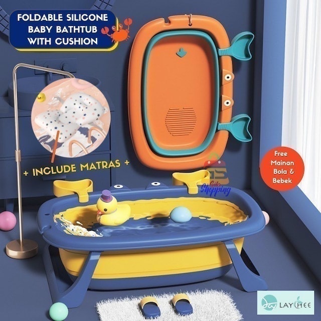 Laychee Bak Mandi Lipat Bayi + Matras Silicone Foldable Bathtub Crab