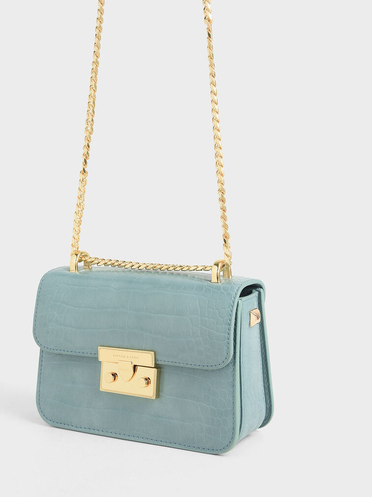 CHARLES & KEITH Tas Selempang Croc-Effect Chain Strap CK2-80700998