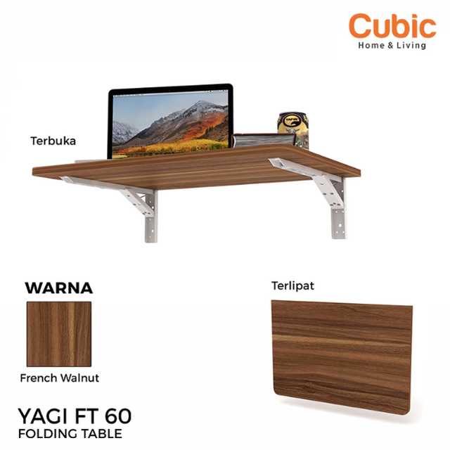 Cubic Home & Living Meja Lipat Dinding Minimalis Motif Kayu YAGI FT 60 